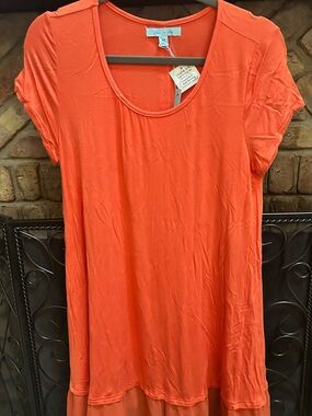 She + Sky Bright Orange Scoop Neck Tunic Top